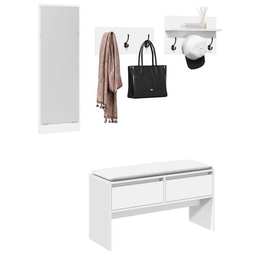 vidaXL 4-delige Garderobe set bewerkt hout wit, Huis en Inrichting, Overige Huis en Inrichting, Nieuw, Verzenden
