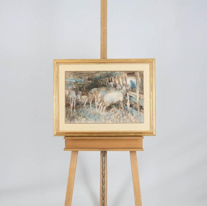 Willem Hendrik van der Nat (1864–1929) - In de schapenstal, Antiquités & Art, Art | Peinture | Classique