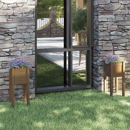 vidaXL Plantenbakken 2 st 31x31x70 cm massief grenenhout, Tuin en Terras, Bloempotten, Nieuw, Verzenden