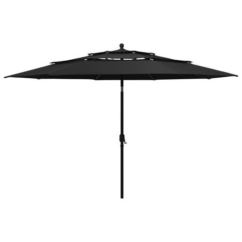 vidaXL Parasol 3-laags met aluminium paal 3,5 m zwart, Tuin en Terras, Parasols, Nieuw, Verzenden