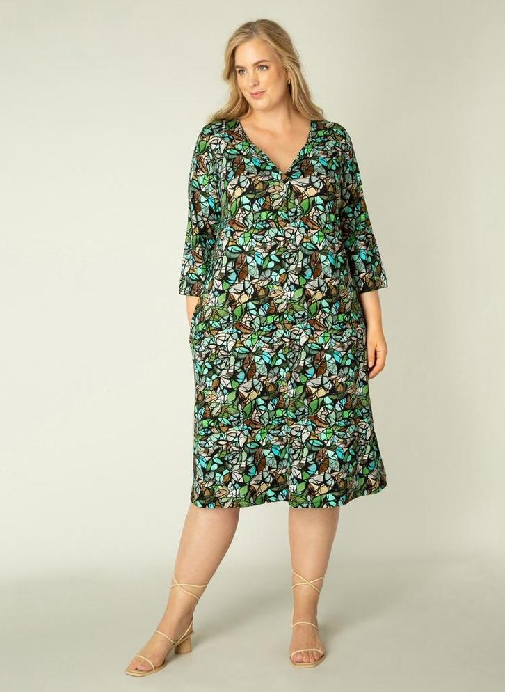 COLLETTA jurk V hals printX-0(44)Maat 42/44 (L), Kleding | Dames, Jurken, Overige kleuren, Nieuw, Maat 42/44 (L), Verzenden