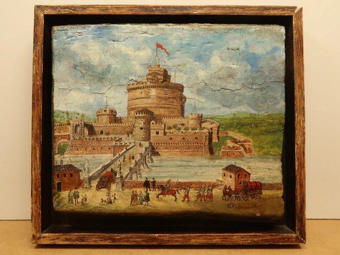 European school (XVIII) - Ansicht der Engelsburg in Rom - NO, Antiek en Kunst, Kunst | Schilderijen | Klassiek
