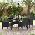 vidaXL Tuin Eettafel Set met kussen 5 pcs Zwart poly rattan, Tuin en Terras, Verzenden, Nieuw