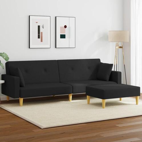 vidaXL Canapé-lit à 2 places avec repose-pied noir tissu, Huis en Inrichting, Zetels | Zetels, Verzenden