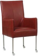 Rode leren moderne eetkamerstoel - poot rond inox met wiel -, Huis en Inrichting, Stoelen, Overige kleuren, Nieuw, Leer, Ophalen of Verzenden