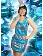 Glitter disco jurk turquoise - zilver, Ophalen of Verzenden
