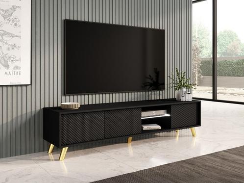TV-Meubel zwart 175x40x42 goud met LED, Maison & Meubles, Armoires | Mobilier de télévision, Envoi