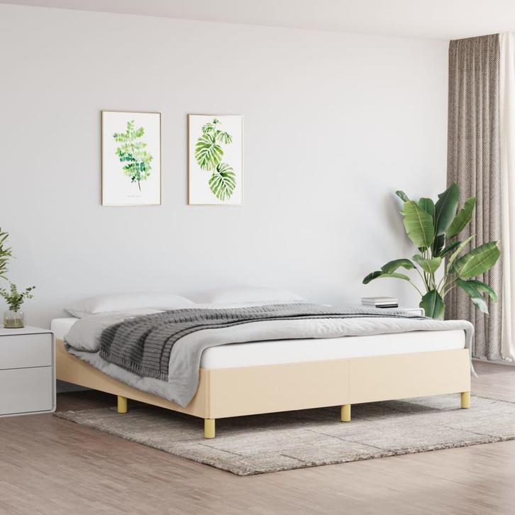 vidaXL Boxspring bed stof crèmekleurig 160x200 cm, Huis en Inrichting, Slaapkamer | Bedden, Nieuw, Verzenden