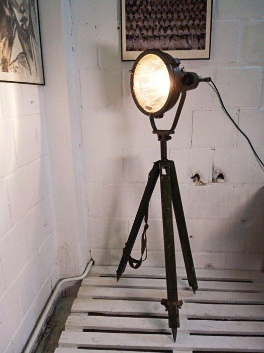 Statief vloerlamp - Militair lamp op statief - Hout, Glas,, Antiek en Kunst, Antiek | Wandborden en Tegels