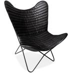 Vlinderstoel 'FOX' in zwart leer (Lounge fauteuil)