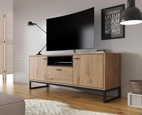 TV-Meubel - Zwart - Eiken - 135 cm - TVKast - industrieel, Huis en Inrichting, Kasten |Televisiemeubels, 25 tot 50 cm, Nieuw, 100 tot 150 cm