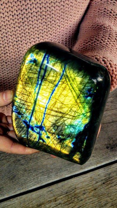 Goud - Blauwe kleuren labradoriet, Vrije vorm - Hoogte: 15, Antiek en Kunst, Curiosa en Brocante