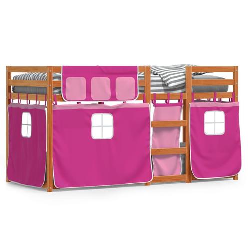vidaXL Stapelbed met gordijnen 80x200 cm grenenhout roze, Maison & Meubles, Chambre à coucher | Lits, Envoi