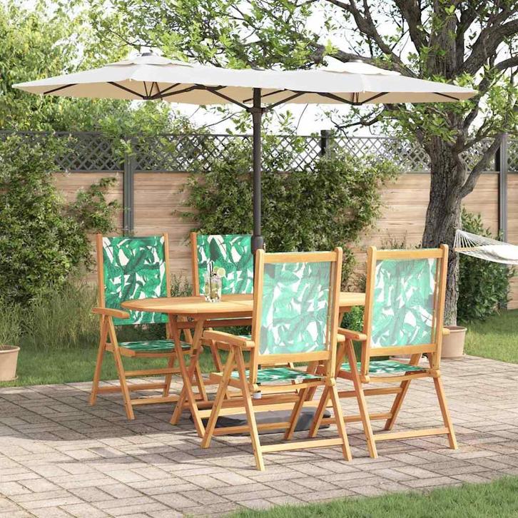 vidaXL Tuin Eettafel Set 5 pcs Bladpatroon Massief Acacia, Tuin en Terras, Tuinsets en Loungesets, Nieuw, Verzenden