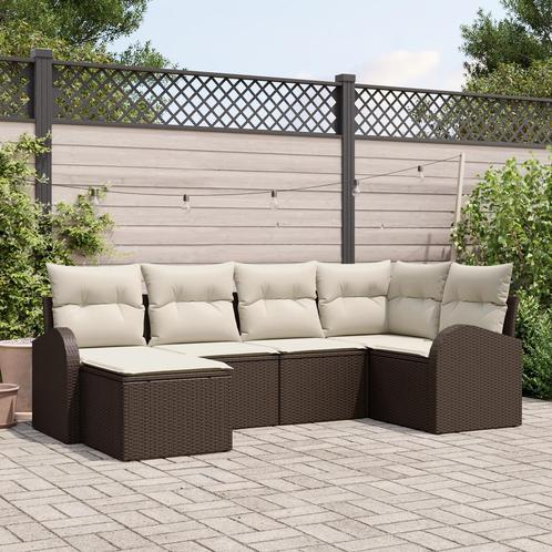 vidaXL 6-delige tuinset met kussens - bruin poly riet, Tuin en Terras, Tuinsets en Loungesets, Nieuw, Verzenden
