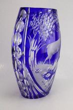 Vaas - Kristal - Cobalt blauw gesneden en transparant, Antiek en Kunst