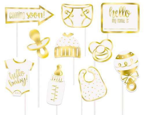 Foto Props Baby Shower Goud 10st, Hobby en Vrije tijd, Feestartikelen, Nieuw, Verzenden