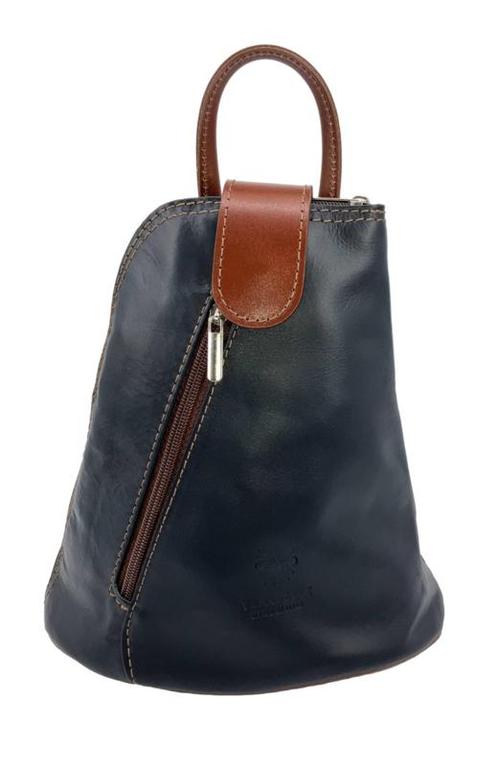 Vera Pelle leren rugzakje Navy met bruine details, Handtassen en Accessoires, Tassen | Schoudertassen, Verzenden