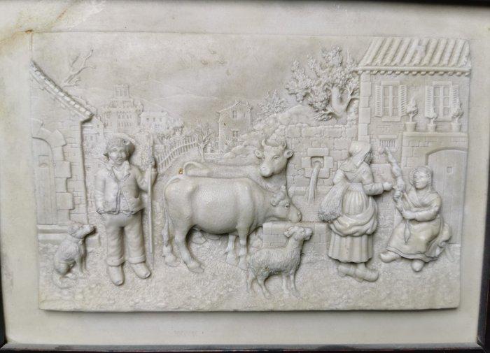 Reliëf, Bassorilievo scena di cortile, periodo Napoleone, Antiek en Kunst, Curiosa en Brocante