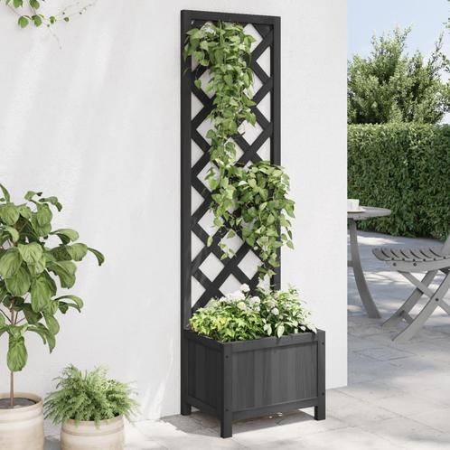 vidaXL Plantenbak met latwerk massief vurenhout zwart, Tuin en Terras, Bloempotten, Nieuw, Verzenden