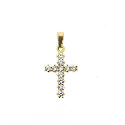 Gouden kruis hanger met zirconia (unisex), Bijoux, Sacs & Beauté, Bracelets à breloques, Enlèvement ou Envoi