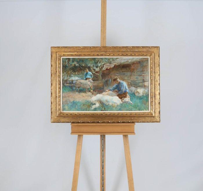 Willem Hendrik van der Nat (1864–1929) - Twee boeren scheren, Antiek en Kunst, Kunst | Schilderijen | Klassiek