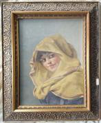 J. Gilloume (XX) - Portret van een vrouw met gele sjaal