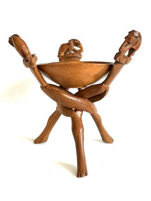 Sculpture, Prachtig houten tafelcenter met olifantjes - 22, Antiek en Kunst, Curiosa en Brocante