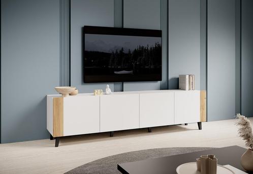 TV-Meubel wit 200x40x52 4 deuren metalen pootjes, Maison & Meubles, Armoires | Mobilier de télévision, Envoi