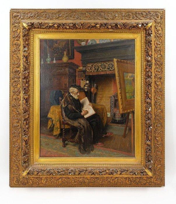 Piet Van Der Ouderaa (1841–1915) - Intérieur avec vieil, Antiek en Kunst, Kunst | Schilderijen | Klassiek