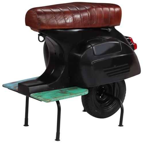 vidaXL Chaise de bar scooter Noir Cuir véritable et bois, Maison & Meubles, Tabourets de bar, Neuf, Envoi