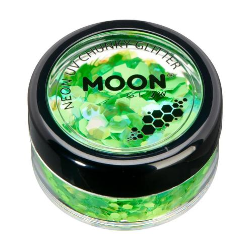 Moon Glow Neon UV Chunky Glitter Green 3g, Hobby en Vrije tijd, Feestartikelen, Nieuw, Verzenden