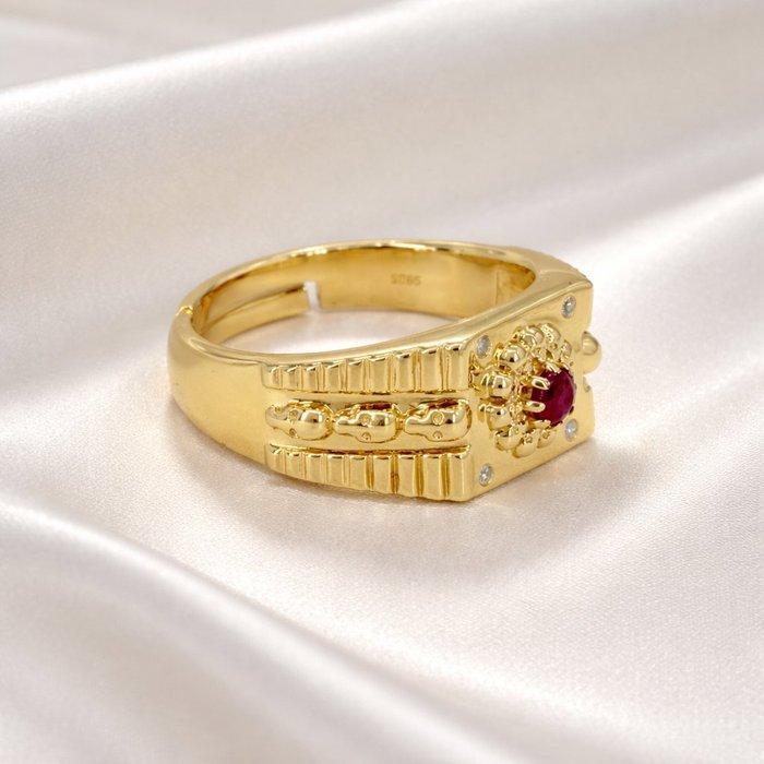 Zonder minimumprijs - Ring Verguld Robijn - Diamant - 18k, Handtassen en Accessoires, Ringen