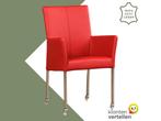 Leren eetkamerstoel Comfort met wieltjes en armleuning -, Huis en Inrichting, Stoelen, Nieuw, Leer, Ophalen of Verzenden, Rood