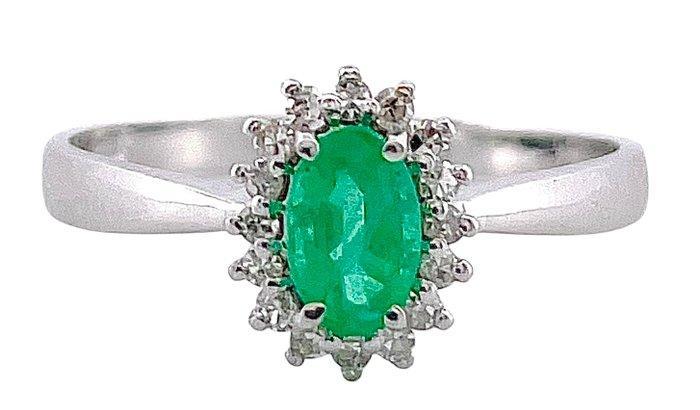 Zonder Minimumprijs - Ring - 18 karaat Witgoud Smaragd -, Handtassen en Accessoires, Ringen