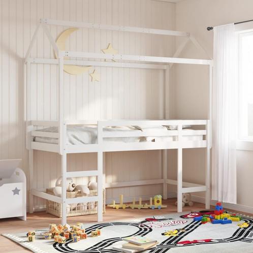 vidaXL Halfhoogslaper met ladder en bedhuis grenenhout wit, Huis en Inrichting, Slaapkamer | Bedden, Nieuw, Verzenden