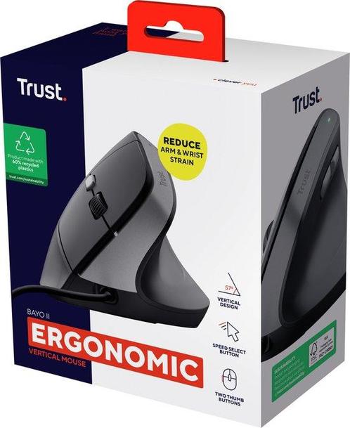 Trust Bayo V2 - Ergonomische Muis - Verticaal - USB - Zwart, Computers en Software, Muizen, Nieuw, Verzenden