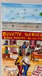 Schilderij - Afrikaanse straat scène – levendig stadsleven -, Antiek en Kunst