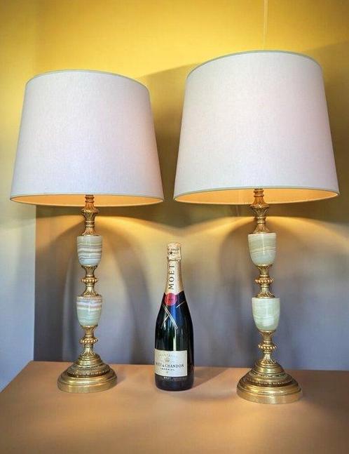 Tafellamp (2) - Hotel chic - Messing, Metaal, Onyx -, Antiek en Kunst, Curiosa en Brocante