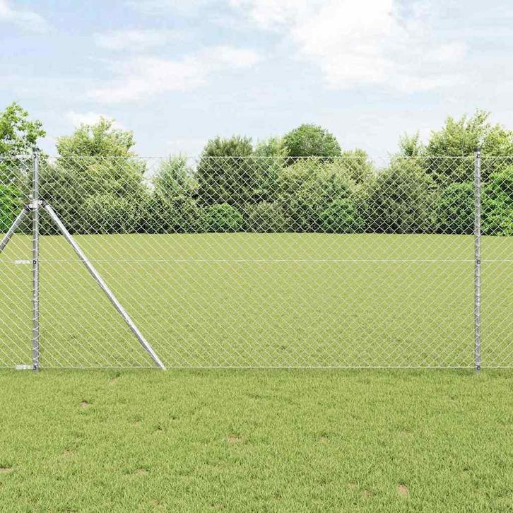 vidaXL Kettinglinkhek met palen Zilver 1.2 x 10 m Staal, Tuin en Terras, Tuinhekken en Hekwerk, Nieuw, Verzenden