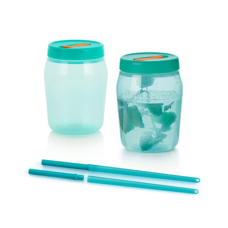 Tupperware Set Universal Jars met Rietjes Groen, Huis en Inrichting, Keuken | Tupperware, Nieuw, Verzenden