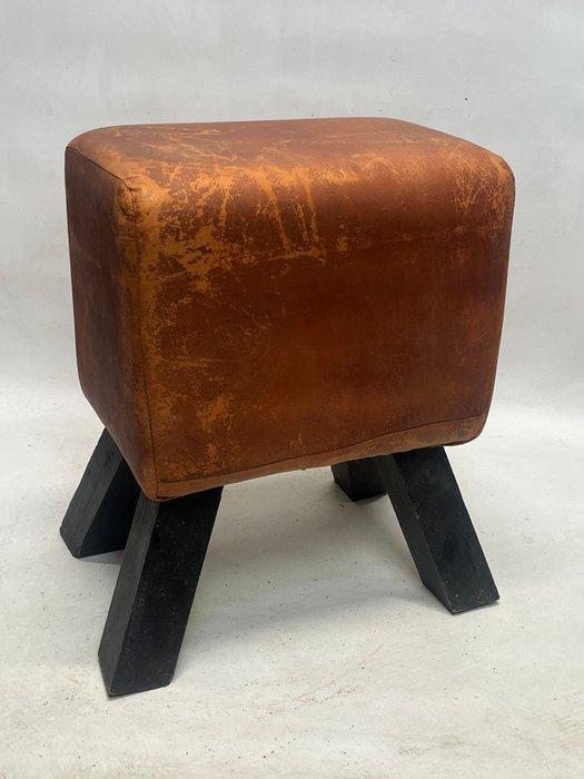Tabouret - modèle turnbok - Cuir, Bois - Tabouret en cuir, Antiquités & Art, Art | Objets design