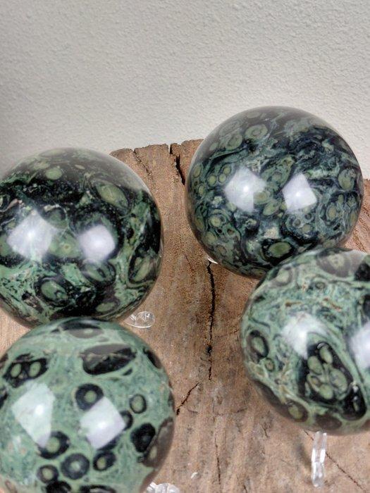 Set van 4 gepolijste Kambaba Jaspis edelsteen bollen - op, Verzamelen, Mineralen en Fossielen