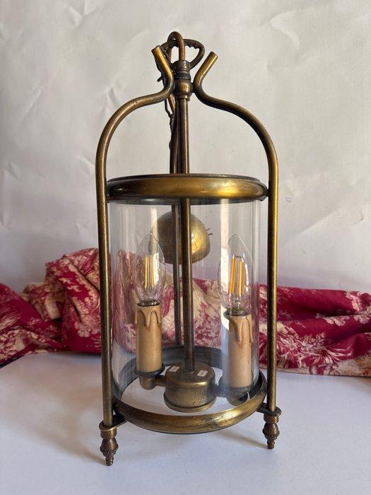 Lantaarn plafondlamp - Lantaarn, messing - convex glas -, Antiek en Kunst, Curiosa en Brocante