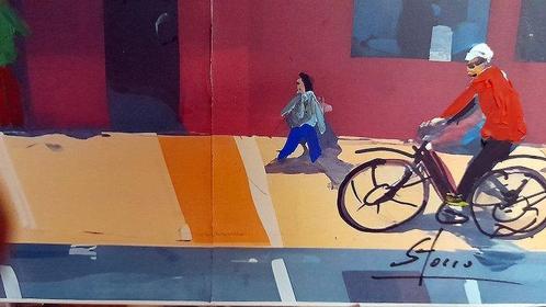 Giorgio Stocco - Cyclist 9 - opera unica, Antiek en Kunst, Kunst | Schilderijen | Modern