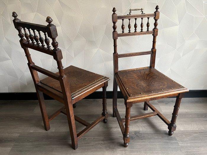 Stoel (2) - Eik - Gedecoreerde zittingen, Antiek en Kunst, Antiek | Overige Antiek