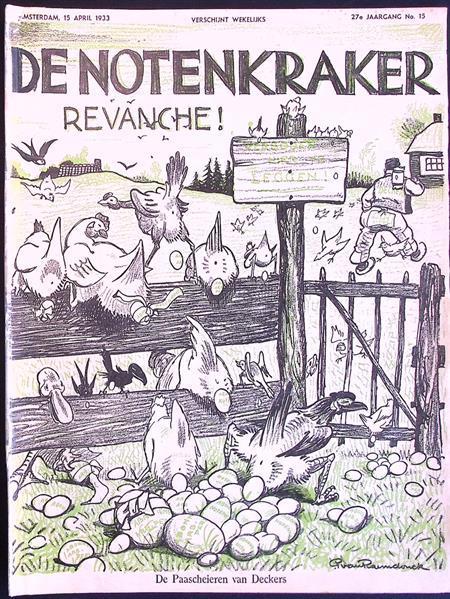 De Paascheieren van Deckers op spotprent (lijst optie), Antiek en Kunst, Kunst | Litho's en Zeefdrukken, Verzenden