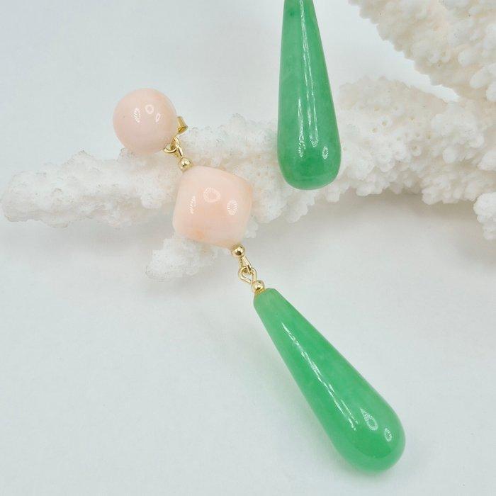 Koraal - Zilver, Verguld - Oorbellen - Roze koraal en jade, Antiquités & Art, Curiosités & Brocante