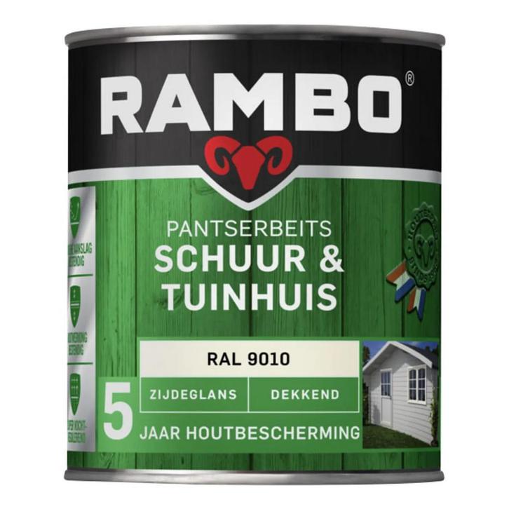 Rambo Pantserbeits Schuur & Tuinhuis Zijdeglans RAL 9010 |, Doe-het-zelf en Bouw, Verf, Beits en Lak, Nieuw, Verzenden