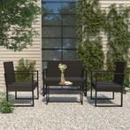 vidaXL 4-delige Loungeset met kussens poly rattan zwart, Tuin en Terras, Verzenden, Nieuw